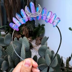 NIP! Genuine Dyed Quartz Crystal Crowns with Silver Tone Findings & Moon!